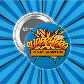 Gepersonaliseerde Comic Book Pop Art SUPERHERO Ronde Button 5,7 Cm
