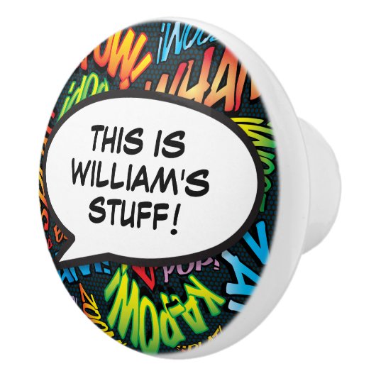 Gepersonaliseerde Comic Book Speech Bubble Fun Keramische Knop (Rechts)