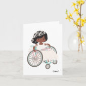 Gepersonaliseerde communie-zwart meisje in rolstoe kaart (Gele Bloem)