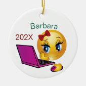 Gepersonaliseerde Computer Meisje Kerstboom Keramisch Ornament (Voorkant)