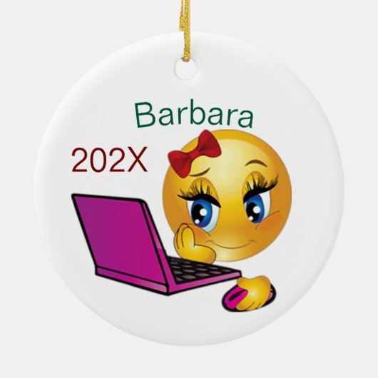 Gepersonaliseerde Computer Meisje Kerstboom Keramisch Ornament (Achterkant)