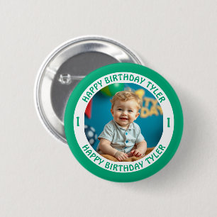 Gepersonaliseerde Confetti foto, naam en leeftijd  Ronde Button 5,7 Cm