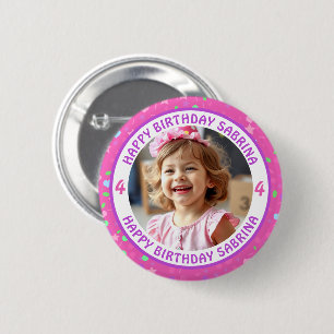 Gepersonaliseerde Confetti foto, naam en leeftijd Ronde Button 5,7 Cm