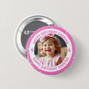 Gepersonaliseerde Confetti foto, naam en leeftijd  Ronde Button 5,7 Cm