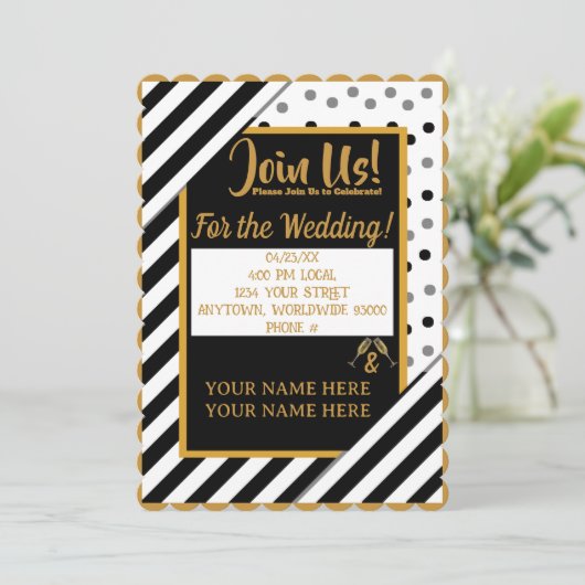 Gepersonaliseerde Confetti Stripe huwelijksuitnodi Kaart (Staand voorkant)