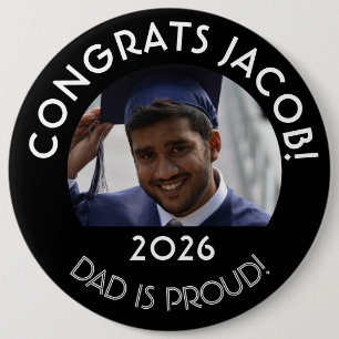 Gepersonaliseerde Congrats Afstudeerder Foto Vader Ronde Button 6,0 Cm