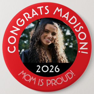 Gepersonaliseerde Congrats Grad Foto Moeder Trots Ronde Button 6,0 Cm
