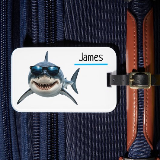 Gepersonaliseerde Cool Haai Bagage Label Aangepast (Voorkant Insitu 4)