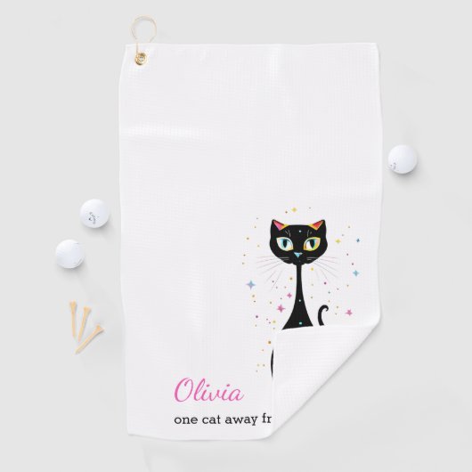 Gepersonaliseerde Cool Kitty Cat Modern Minimalist Golfhanddoek (Insitu)