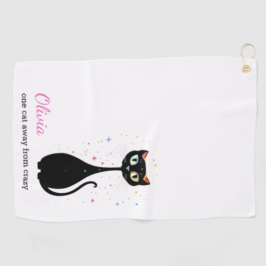 Gepersonaliseerde Cool Kitty Cat Modern Minimalist Golfhanddoek (Horizontaal)