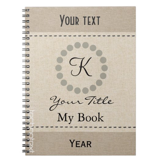 Gepersonaliseerde Cool Monogram Linnen Look Notitieboek (Voorkant)