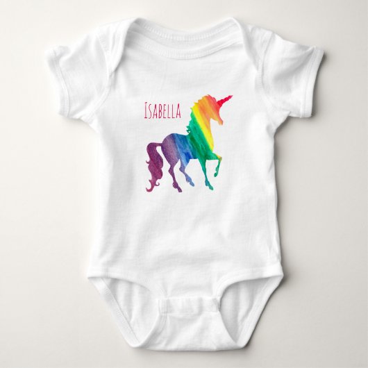 Gepersonaliseerde Cool Rainbow Unicorn Waterverf B Romper (Voorkant)