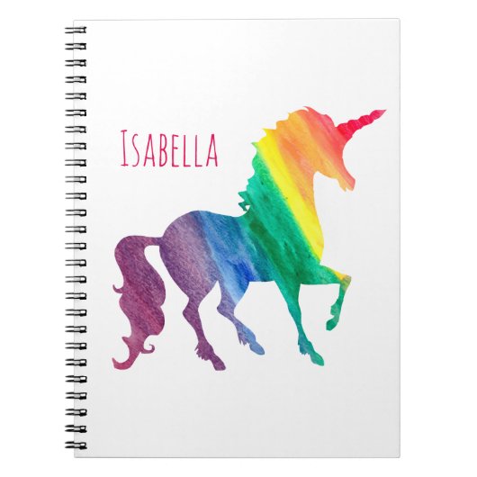 Gepersonaliseerde Cool Rainbow Unicorn Waterverf G Notitieboek (Voorkant)