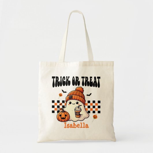 Gepersonaliseerde Cool Retro Ghost Trick or treat Tote Bag (Voorkant)