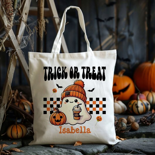 Gepersonaliseerde Cool Retro Ghost Trick or treat  Tote Bag