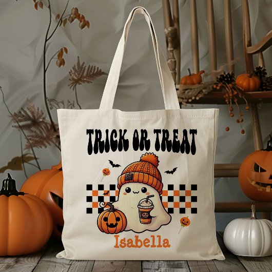 Gepersonaliseerde Cool Retro Ghost Trick or treat  Tote Bag