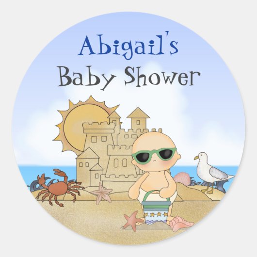 Gepersonaliseerde Cool Schattige Beach Baby Boys B Ronde Sticker (Voorkant)