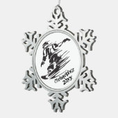 Gepersonaliseerde Cool Snowboarding Mountain Tin Sneeuwvlok Ornament (Rechts)