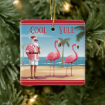 Gepersonaliseerde Cool Yule Santa Beach Kerstmis Keramisch Ornament<br><div class="desc">Introductie van onze Cool Yule Santa en Flamingos Beach Christmas Metal Ornament - een mix van vakantietraditie en tropisch plezier! Santa en zijn flamingo vrienden op een zandstrand. Gepersonaliseerde achterkant met een naam en jaar of een tekst die u wilt toevoegen.</div>