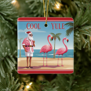 Gepersonaliseerde Cool Yule Santa Beach Kerstmis Keramisch Ornament