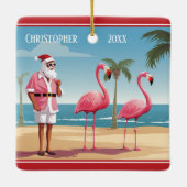 Gepersonaliseerde Cool Yule Santa Beach Kerstmis Keramisch Ornament (Achterkant)