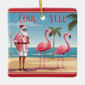 Gepersonaliseerde Cool Yule Santa Beach Kerstmis Keramisch Ornament (Voorkant)