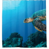 Gepersonaliseerde Cool Zee schildpad Blauwe Oceaan Douchegordijn (Voorkant)