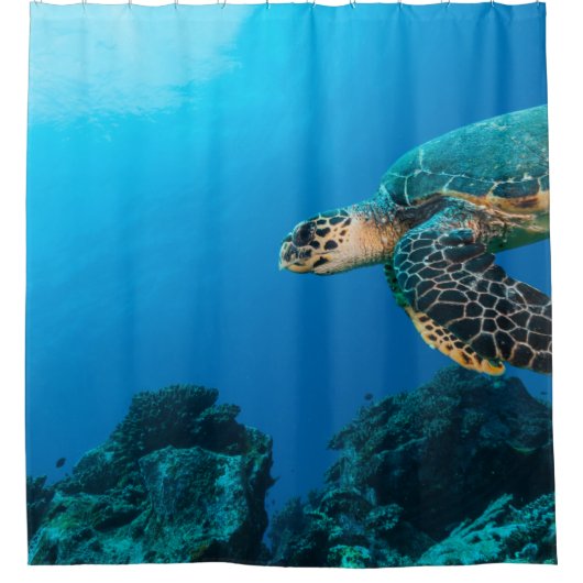 Gepersonaliseerde Cool Zee schildpad Blauwe Oceaan Douchegordijn (Voorkant)