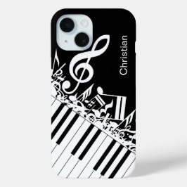 Gepersonaliseerde coole muzieknoten en pianotoetse iPhone 15 case