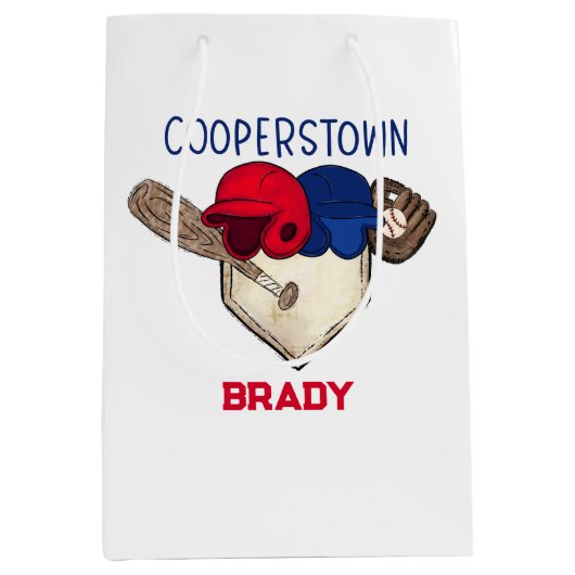 Gepersonaliseerde Cooperstown Baseball Medium Cadeauzakje (Voorkant)