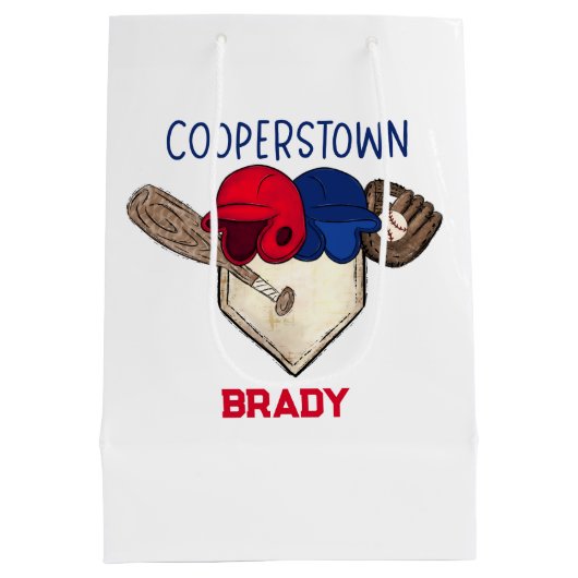 Gepersonaliseerde Cooperstown Baseball Medium Cadeauzakje (Achterkant)