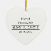 Gepersonaliseerde coördinaten Foto getrouwd Keramisch Ornament (Voorkant)