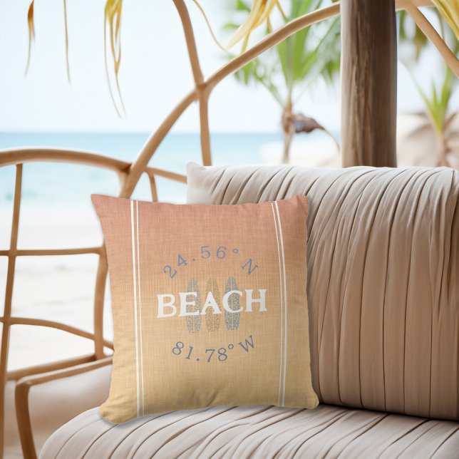 Gepersonaliseerde coördinaten strand kussen (Personalized Coordinates Beach Throw Pillow)