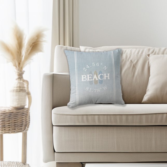 Gepersonaliseerde coördinaten strand kussen (Personalized Coordinates Beach Throw Pillow)