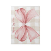 Gepersonaliseerde Coquette boog gingham achtergron Notitieblok (Linkerzijde)