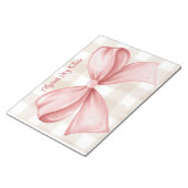 Gepersonaliseerde Coquette boog gingham achtergron Notitieblok (Schuin)