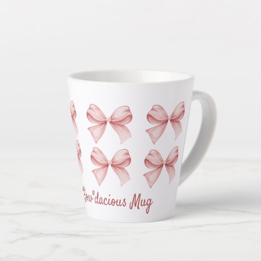 Gepersonaliseerde Coquette "Bow" dacious Pink Bow Latte Mok (Rechterhoek)