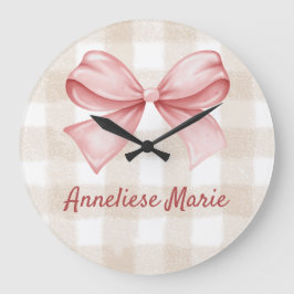Gepersonaliseerde Coquette Bow en Beige Gingham Grote Klok