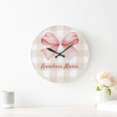 Gepersonaliseerde Coquette Bow en Beige Gingham Grote Klok (Huis)