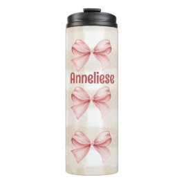 Gepersonaliseerde Coquette Bows met Beige Gingham Thermosbeker