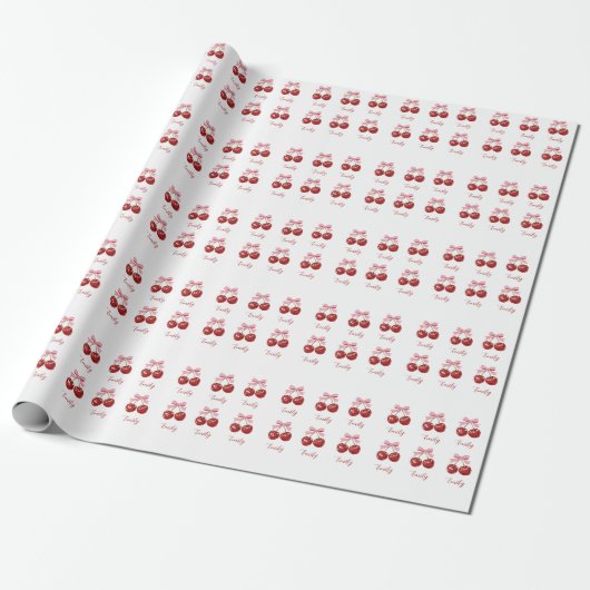 Gepersonaliseerde Coquette Cherry Bow Cadeaupapier (Uitgerold)