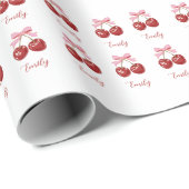 Gepersonaliseerde Coquette Cherry Bow Cadeaupapier (Rol Hoek)