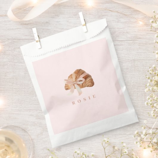 Gepersonaliseerde Coquette Croissant Roze Lint Bedankzakje (Geknipt)