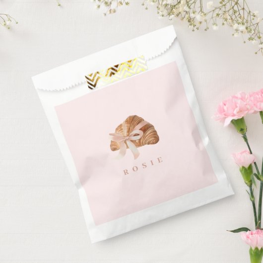 Gepersonaliseerde Coquette Croissant Roze Lint Bedankzakje (Gezegeld)