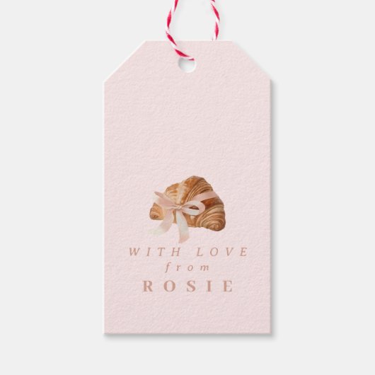 Gepersonaliseerde Coquette Croissant Roze Lint Cadeaulabel (Voorkant)