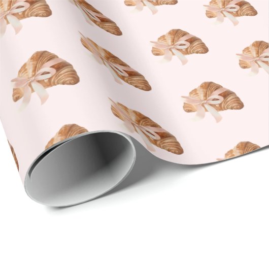 Gepersonaliseerde Coquette Croissant Roze Lint Cadeaupapier (Rol Hoek)