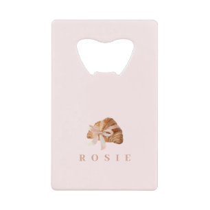 Gepersonaliseerde Coquette Croissant Roze Lint Creditkaart Flessenopener