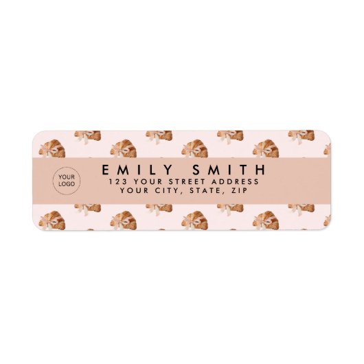 Gepersonaliseerde Coquette Croissant Roze Lint Etiket (Voorkant)