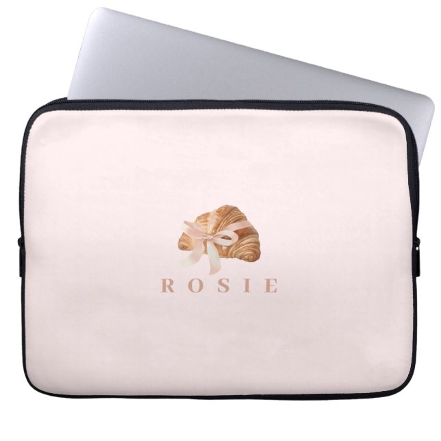 Gepersonaliseerde Coquette Croissant Roze Lint Laptop Sleeve (Voorkant)