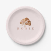 Gepersonaliseerde Coquette Croissant Roze Lint Papieren Bordje (Voorkant)
